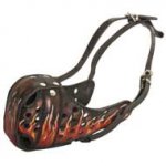 Burning Fire Hand Painted Leather Collie Muzzle for Attack Training