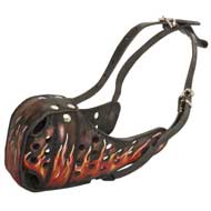 Burning Fire Hand Painted Leather Collie Muzzle for Attack Training