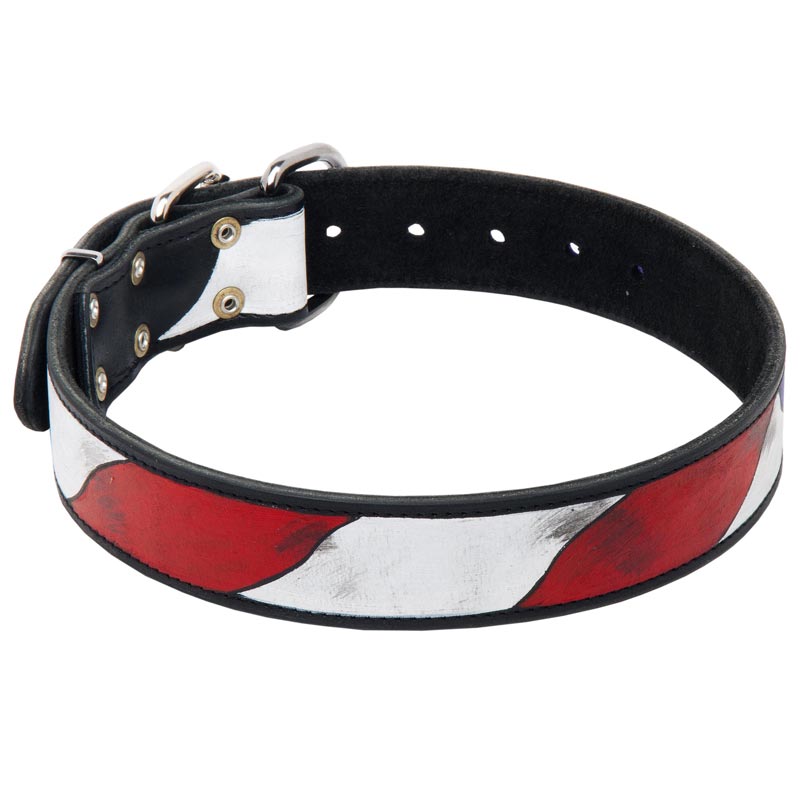 Collie Leather Collar With Handcrafted American Flag Painting